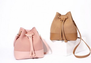 Suede crossbody bucket bag-nude pink