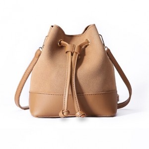 Suede crossbody bucket bag-nude pink