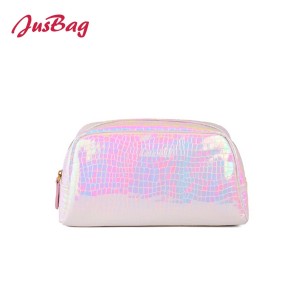 Laser crocodile grain PU leather make up bag