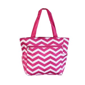 Printed canvas beach bag-zigzag pink