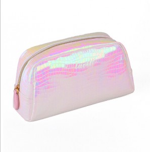 Laser crocodile grain PU leather make up bag