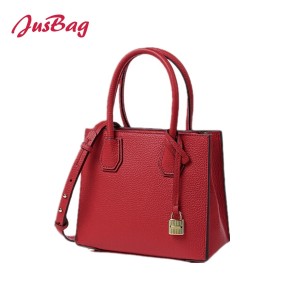 Lady square handbag with lock – red