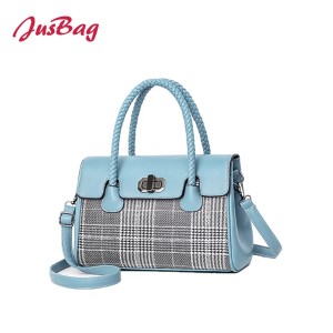 Checks boston bag-light blue