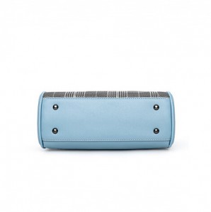 Checks boston bag-light blue