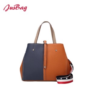 Contrast color hand bag with nylon belt